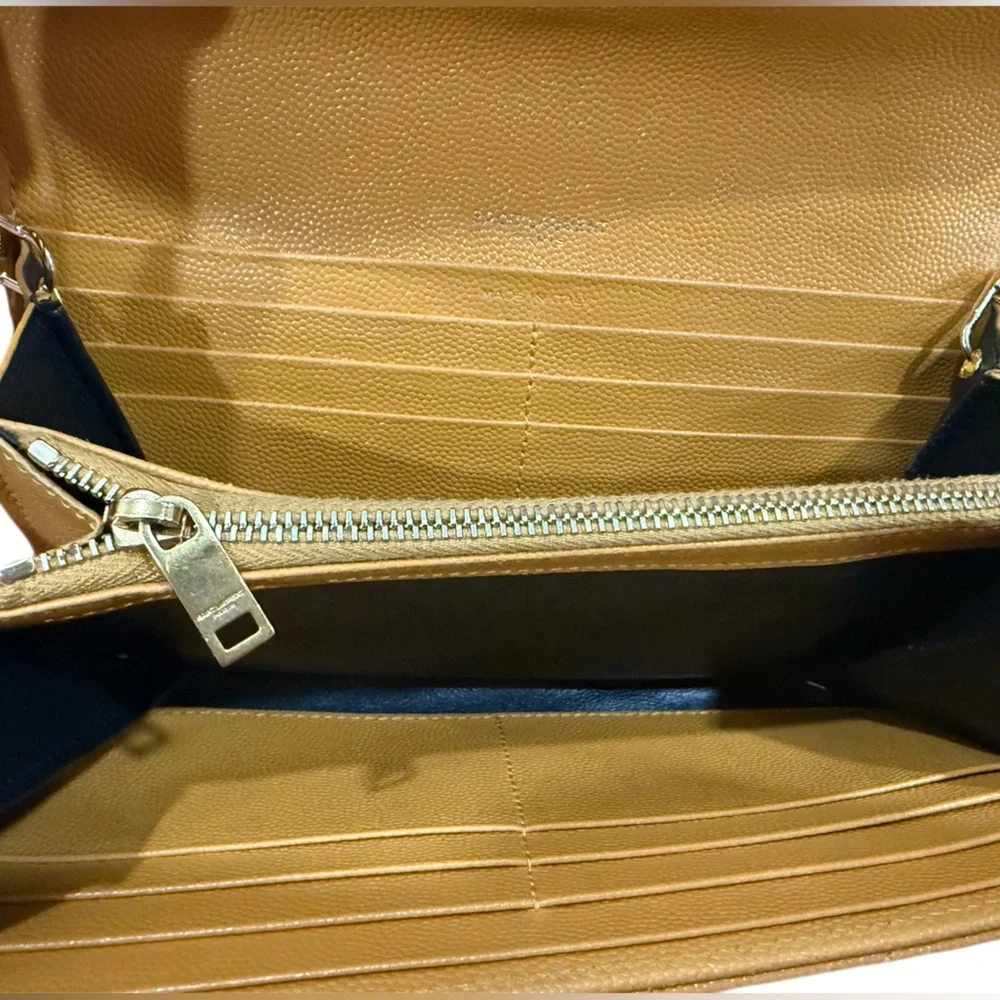 Saint Laurent YSL Cassandre Envelope Leather Wallet on Chain Mustard with COA
